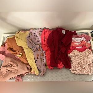 Newborn baby girl lot (pajamas, photo swaddle, onesies)